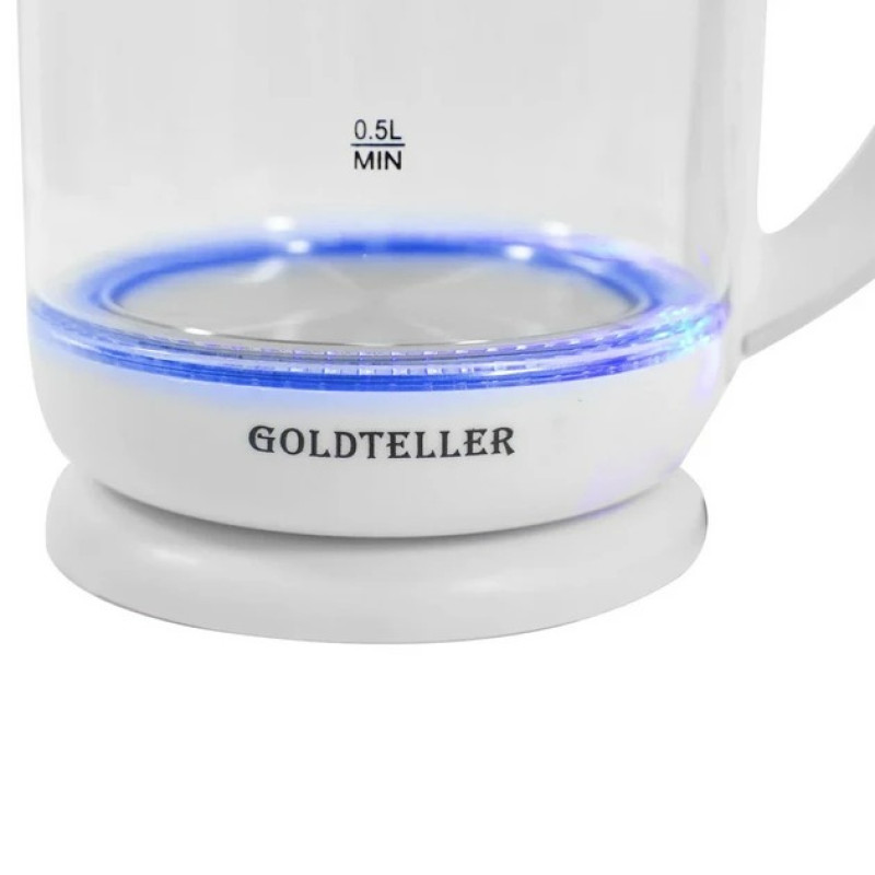 Електричний скляний чайник з підсвічуванням Goldteller MG-06 1.8л 1500Вт 220В 50Гц Білий