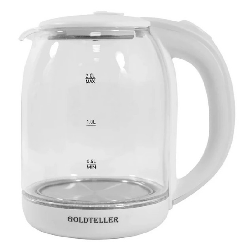 Електричний скляний чайник з підсвічуванням Goldteller MG-06 1.8л 1500Вт 220В 50Гц Білий