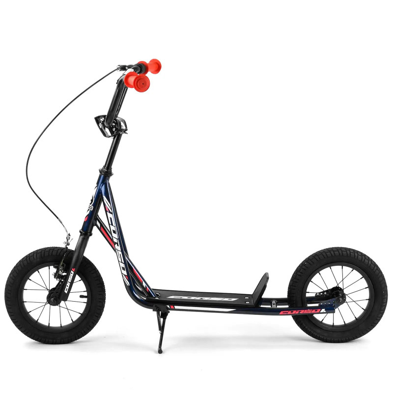 Самокат міський двоколісний з великими надувними колесами 12" для дітей від 3 років Corso JT 32050 Темно-Синій/Чорний/Помаранчевий