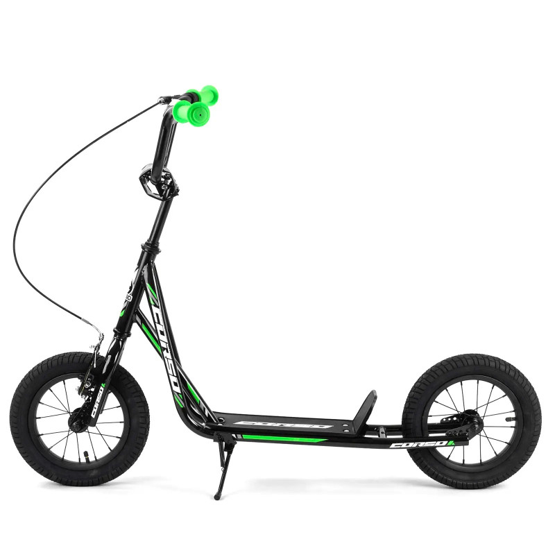 Самокат міський двоколісний з великими надувними колесами 12" для дітей від 3 років Corso JT 01019 Чорний/Зелений