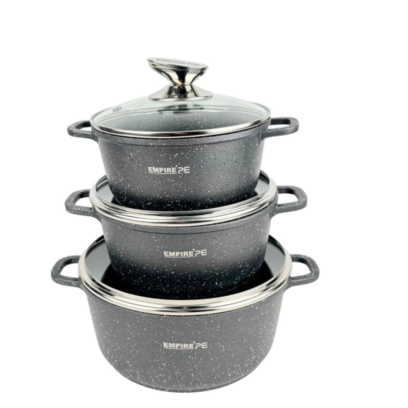 Набор посуды с 16 предметов каструли и сковорода с стекляными кришками Empire EM-7338 Gray