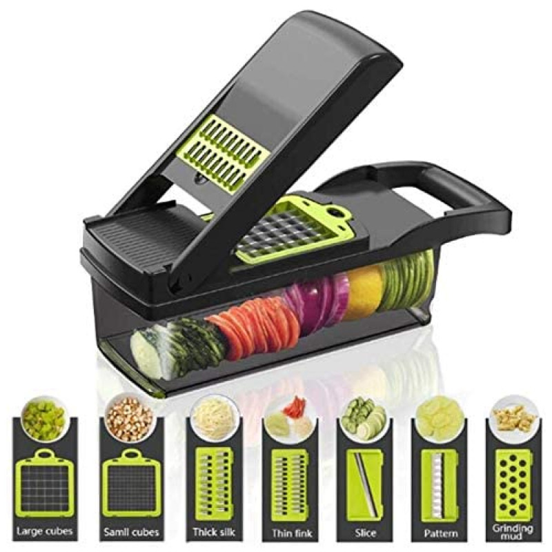 Многофункциональный мультислайсер 16в1 терка с насадками и контейнером  Nicer Dicer Plus Vegetable cutter 223-1 Green