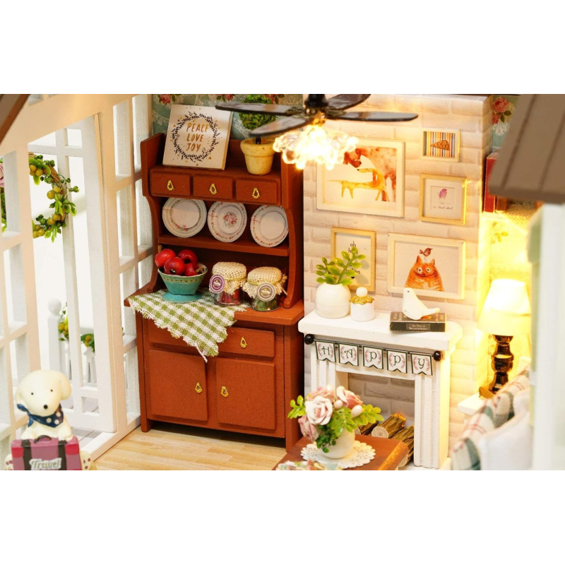 3D Румбокс конструктор ляльковий будинок Вітальня з верандою та каміном DIY Cute Room 8008-D