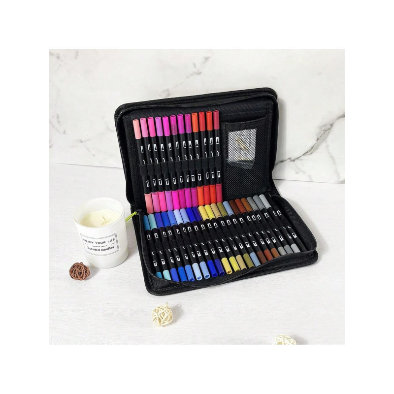 Набір двосторонніх акварельних маркерів на водній основі з чохлом 60 штук Dual Brush Pens Multicolored