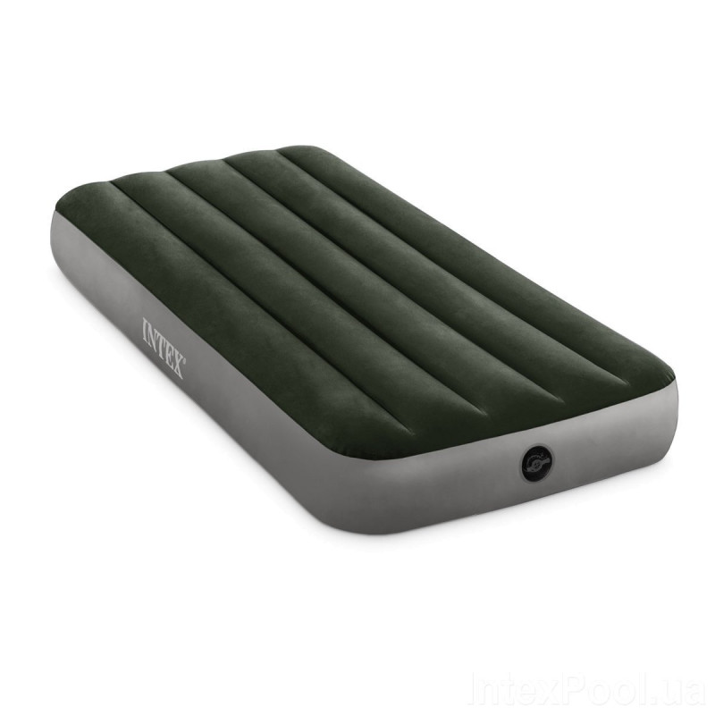 Надувний одномісний матрац з електронасосом ПВХ з велюровим покриттям до 136кг Intex 64777 191x99x25см Green