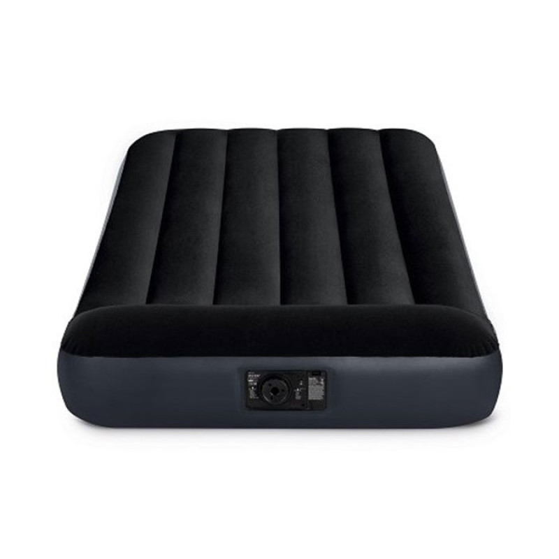 Надувний матрац одномісний з вбудованим електронасосом та підголовником ПВХ з велюровим покриттям до 140кг Intex 64146 191x99x25см Black/Grey