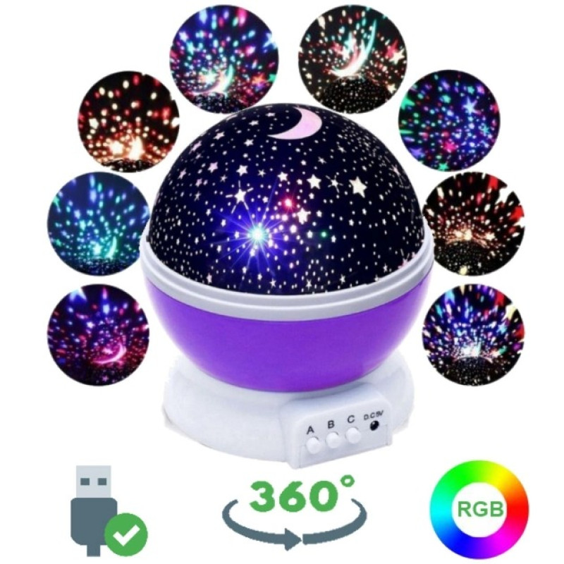 Нічник проектор зоряного неба з 3 режимами на батарейках Star Master Зоряне небо W-51 Violet