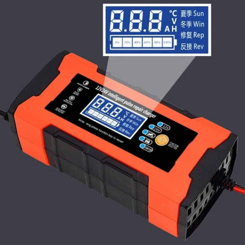 Зарядний пристрій для гелієвих (GEL) та кислотних (SLA) акумуляторів РК-дисплей 12V/10A–24V/5A 180W AGM Red/Black