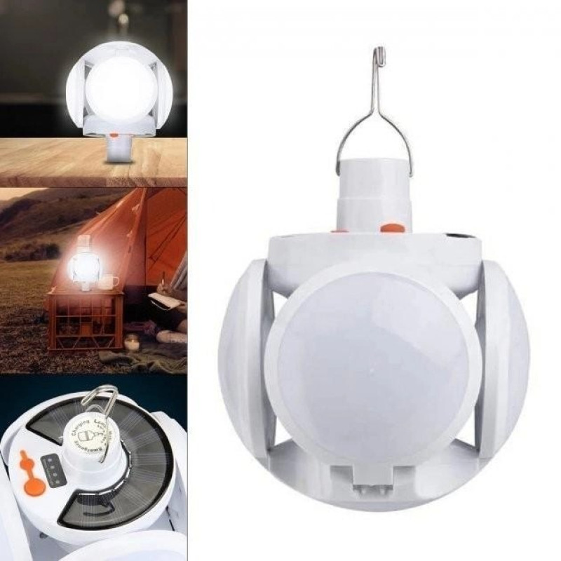 Ліхтар-лампа акумуляторна для кемпінгу складна на сонячній батареї з USB зарядкою 4 режими світіння BL 2029 + SOLAR White