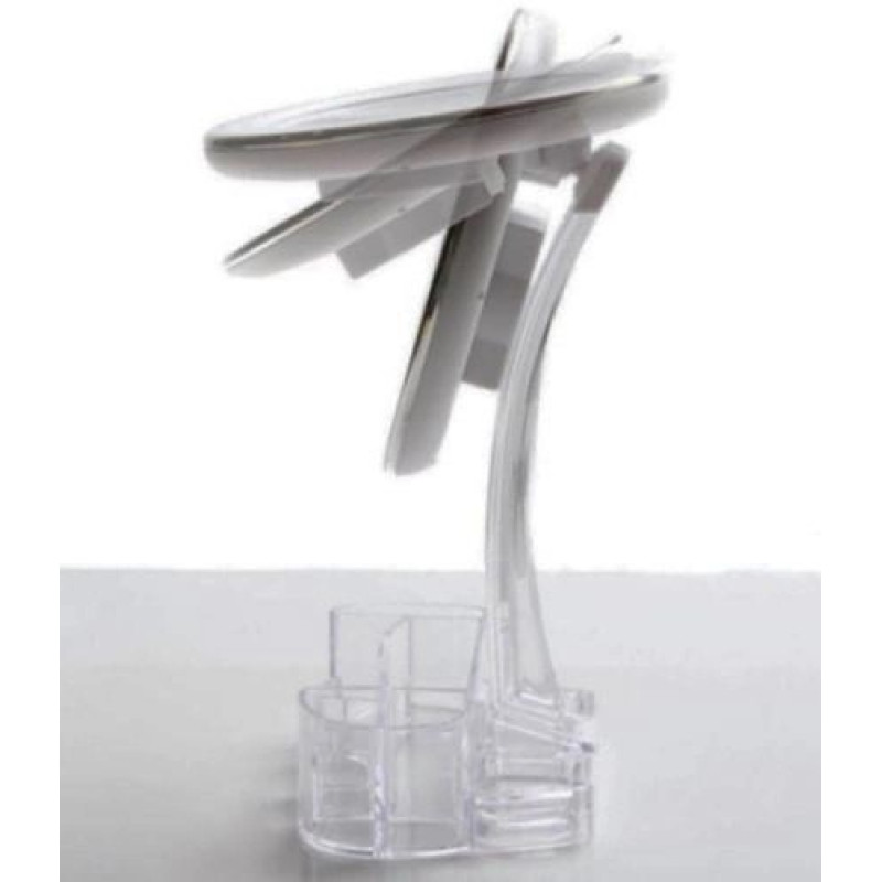 Дзеркало косметична настільна кругла 150мм з 26 LED підсвічуванням та органайзером поворот на 90° White