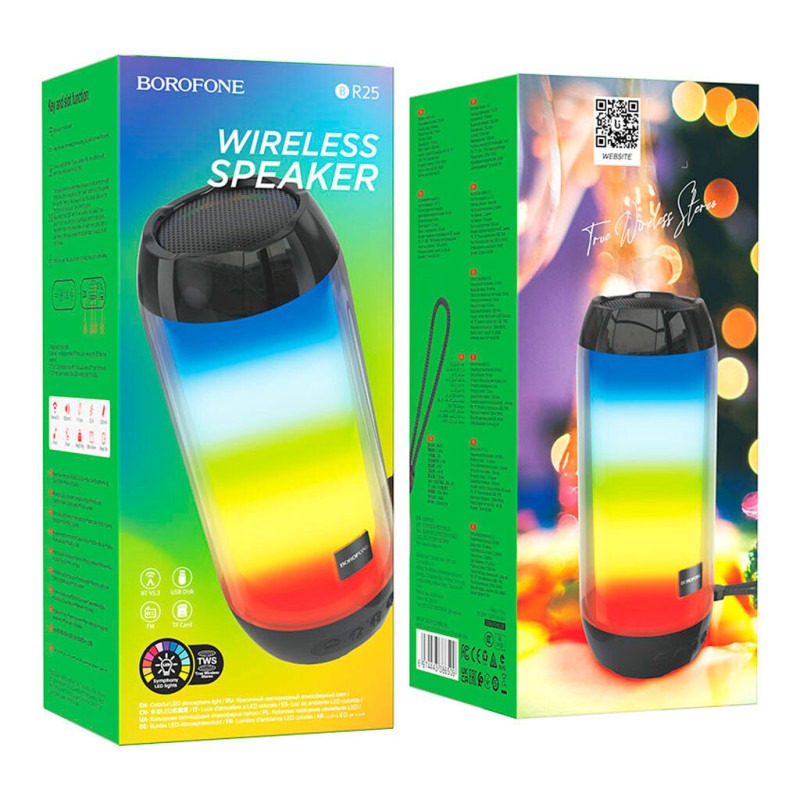Портативна бездротова колонка Bluetooth 5W FM, LED BOROFONE BR25 Crazy sound Black