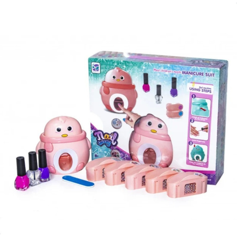 Дитячий набір для манікюру для дівчаток з принтером штампом для нігтів 27х24х7см Nail Beauty ART-0404 Pink