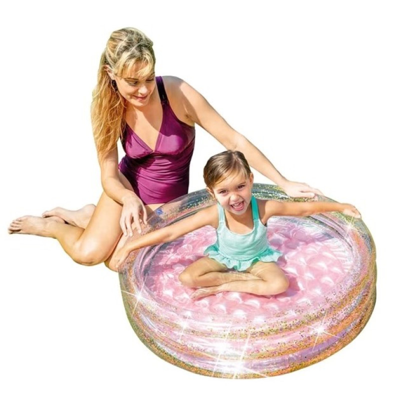 Надувний басейн дитячий глітерний від 1 року Intex 57103 Блиск 79х25см 56л 3 кільця з надувним дном Різнокольоровий