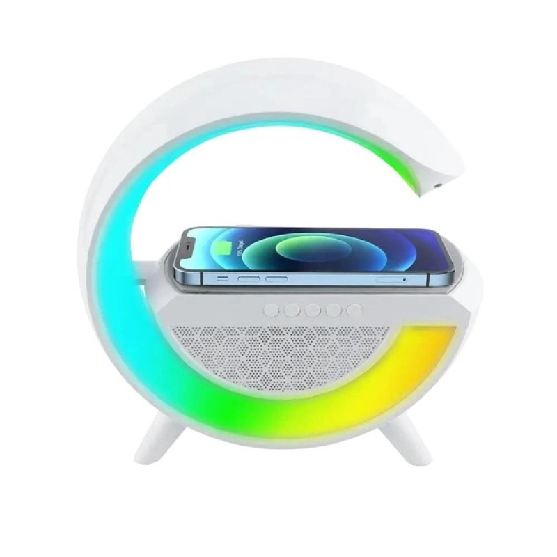 Нічник-бездротовий зарядний пристрій та Bluetooth колонка 3в1 з RGB підсвічуванням BT-2301 White