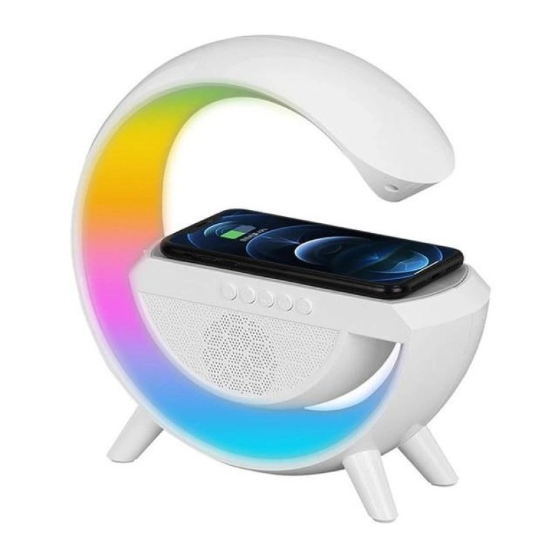 Нічник-бездротовий зарядний пристрій та Bluetooth колонка 3в1 з RGB підсвічуванням BT-2301 White