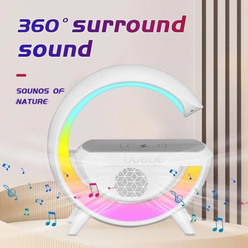 Нічник-бездротовий зарядний пристрій та Bluetooth колонка 3в1 з RGB підсвічуванням BT-2301 White