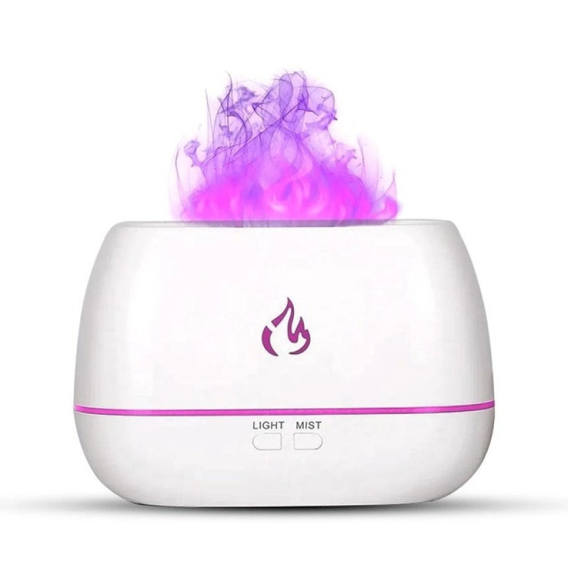 Ультразвуковий зволожувач повітря 200мл з ефектом полум'я RGB LED 7 кольорів 6Вт White