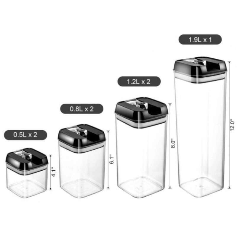 Набір контейнерів для продуктів із 7 предметів Black/Transparent