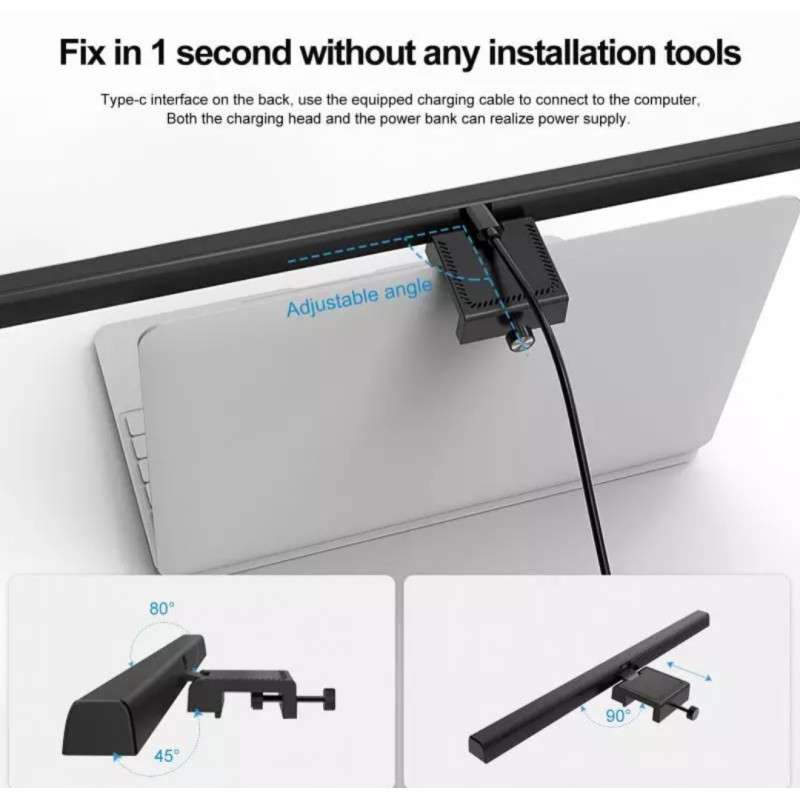 Комп'ютерна лампа для монітора триколірна регулювання температури світіння 33 см Lesko TB-30SA Black