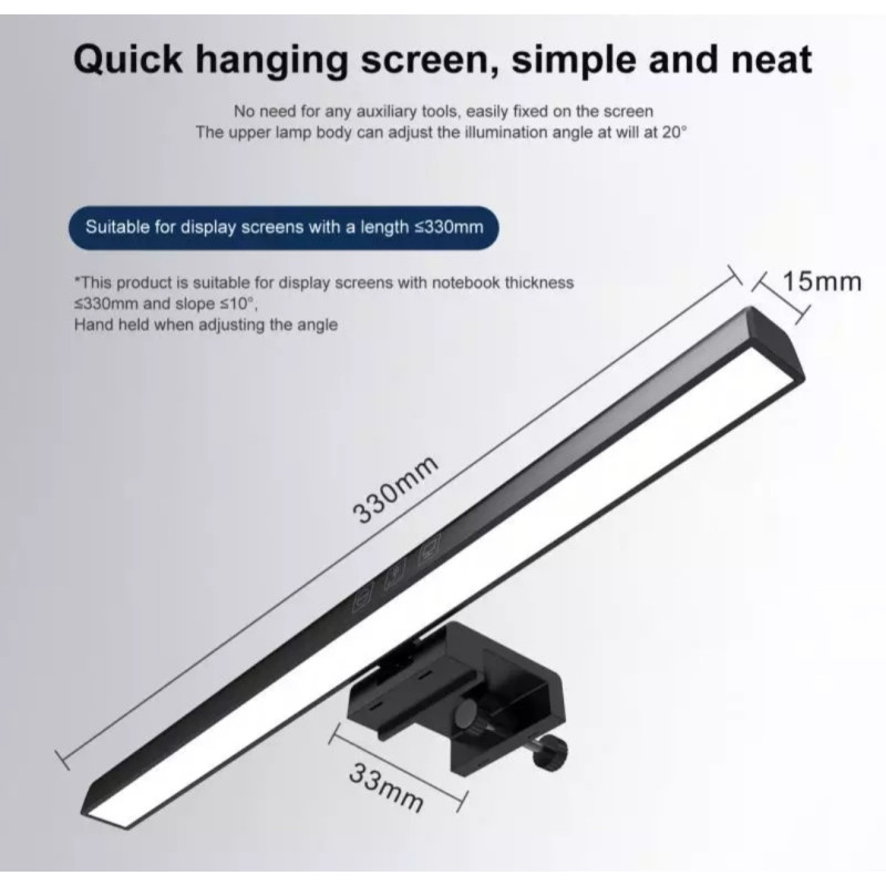 Комп'ютерна лампа для монітора триколірна регулювання температури світіння 33 см Lesko TB-30SA Black