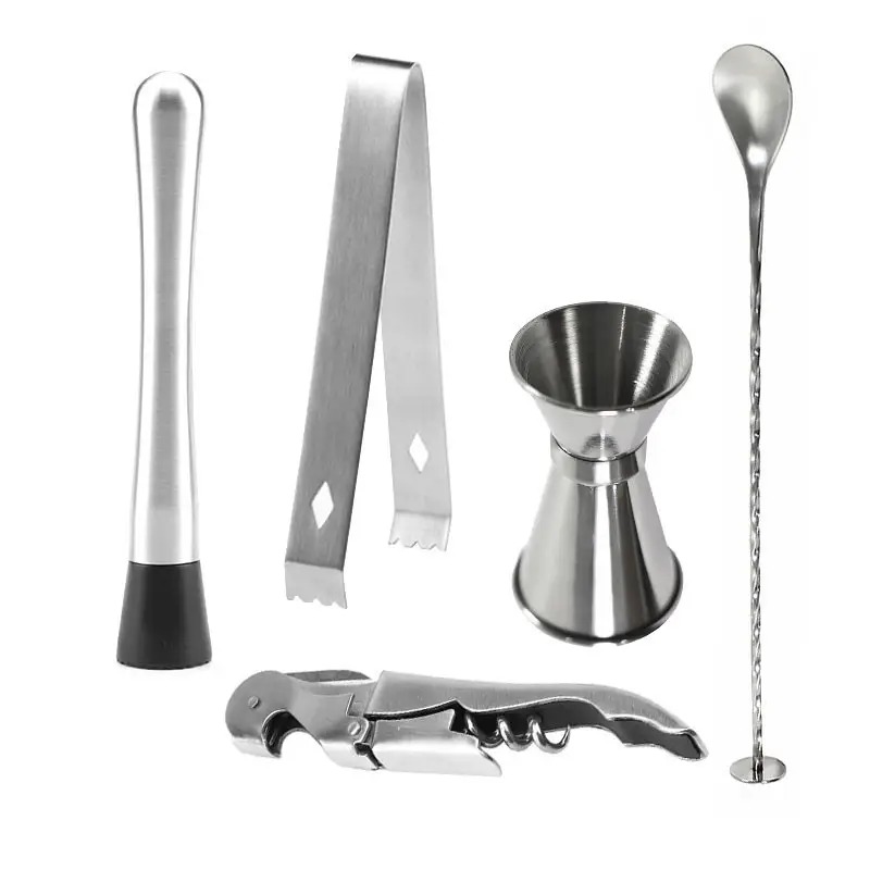 Набір для бару з 12 предметів для приготування коктейлів із нержавіючої сталі на дерев'яній підставці Youchen MC-X16 Silver