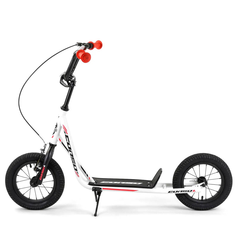 Самокат міський двоколісний з великими надувними колесами 12" для дітей від 3 років Corso JT 28822 Білий/Чорний/Помаранчевий