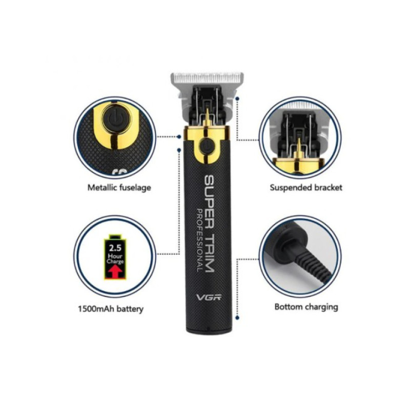 Професійна бездротова машинка 5 Вт для стрижки волосся бороди вусів з насадками 1000 мА VGR V-082 Black Професійна бездротова машинка 5 Вт для стрижки волосся бороди вусів з насадками 1000 мА VGR V-082 Black
