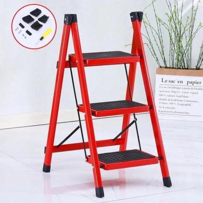 Драбина на 3 щаблі складні міцні сходи до 150кг Red