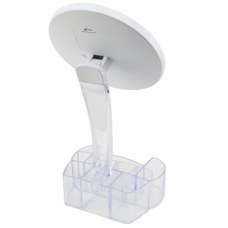 Дзеркало косметична настільна кругла 150мм з 26 LED підсвічуванням та органайзером поворот на 90° White