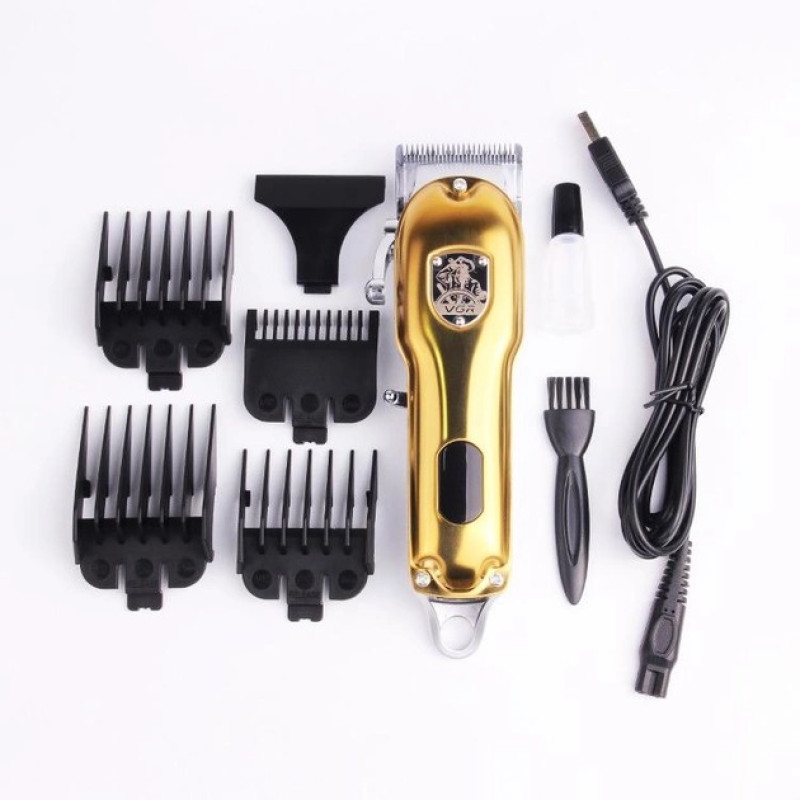 Машинка для стрижки волосся та бороди з LED дисплеєм та 4 насадками 5Вт USB зарядка 1500мАг VGR V-652 Professional Gold