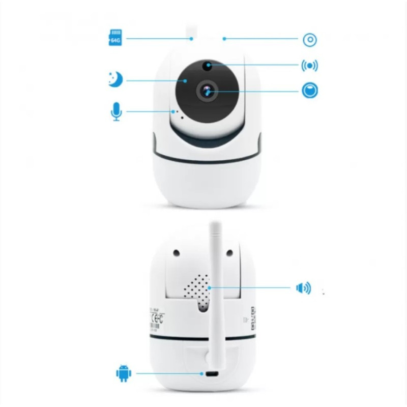 Поворотна бездротова IP камера відеоняня Wifi з мікрофоном, звуком і нічним баченням, датчиком руху QC011 White Поворотна бездротова IP камера відеоняня Wifi з мікрофоном, звуком і нічним баченням, датчиком руху QC011 White