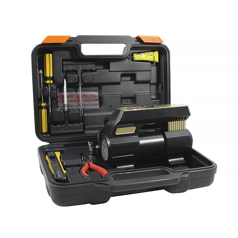 Набір для автомобіліста автомобільний компресор з дисплеєм та інструменти у пластиковому кейсі AIKESI LB-70SG Black