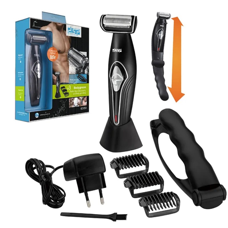 Електробритва - триммер для вологого та сухого гоління з 3 знімними насадками на підставці DSP 60050 IPX5 Black