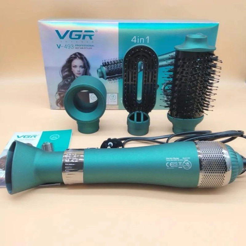 Фен стайлер 4в1 багатофункціональний для укладання та завивки волосся з насадками 1000Вт VGR V-493 Green