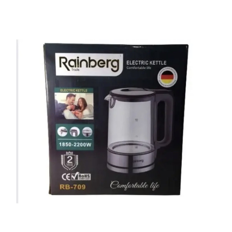 Електрочайник дисковий скляний 2л. з підсвічуванням Rainberg (RB-709) Black Електрочайник дисковий скляний 2л. з підсвічуванням Rainberg (RB-709) Black