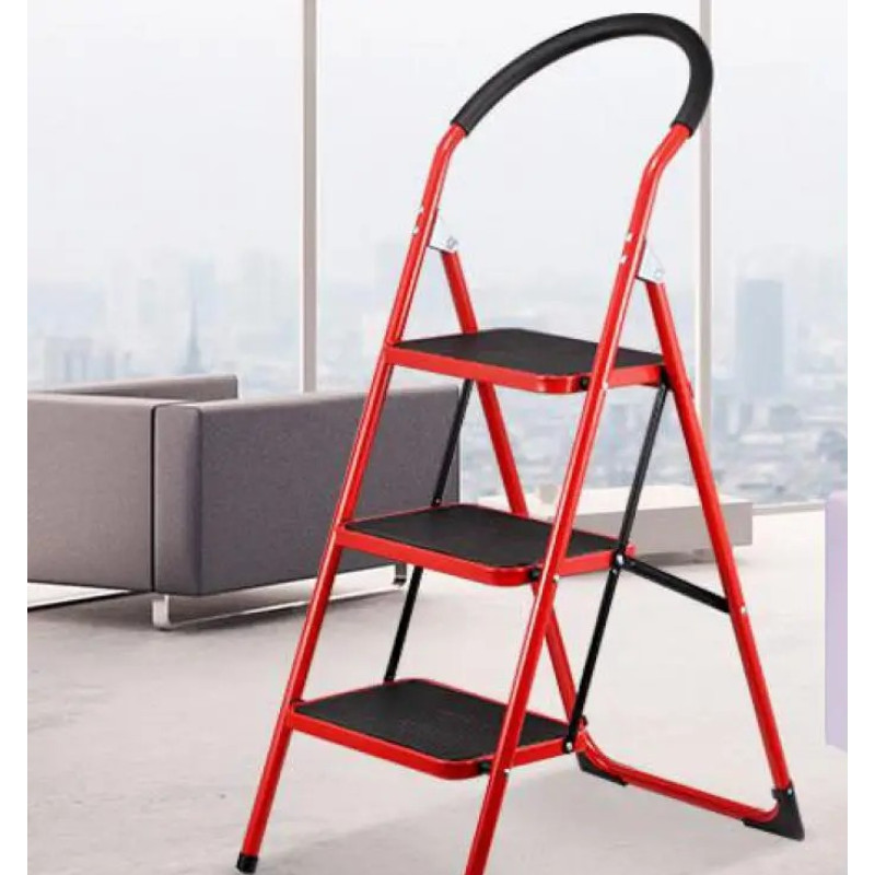 Посилена драбина складна на 3 ступені до 150кг висота 1131мм Red