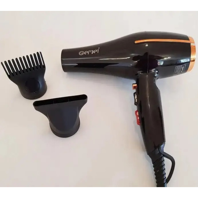 Професійний фен для волосся Gemei з насадками та подачею холодного повітря 3 режими Gemei GM-1780 3000Вт Black