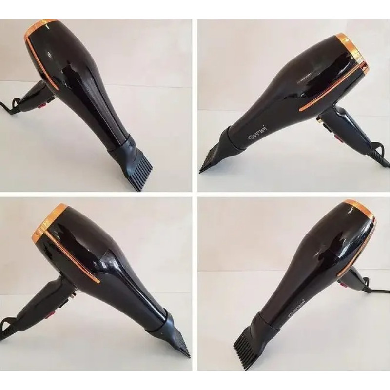 Професійний фен для волосся Gemei з насадками та подачею холодного повітря 3 режими Gemei GM-1780 3000Вт Black