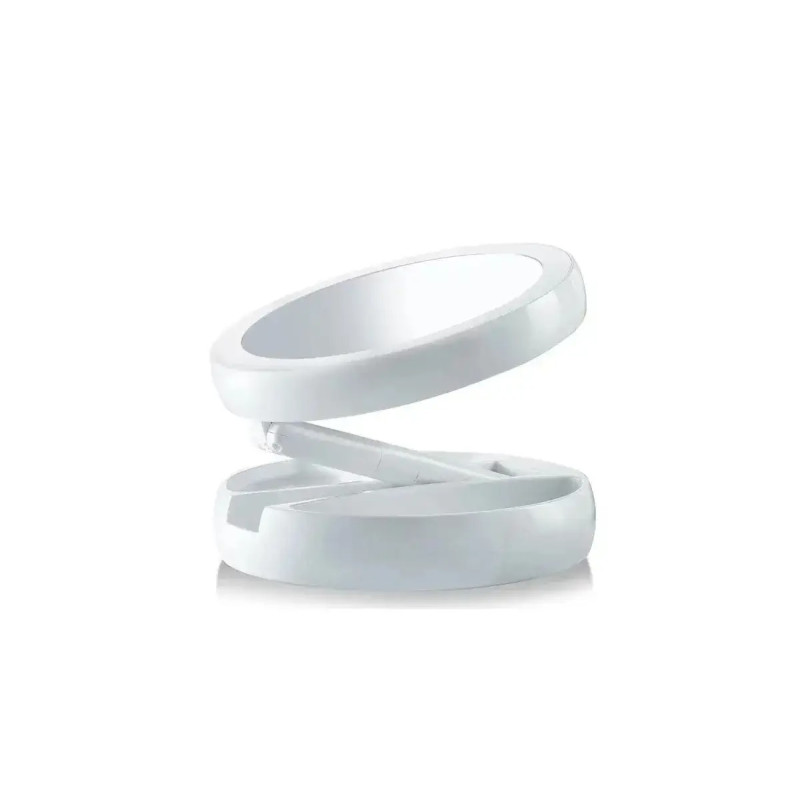 Дзеркало косметичне для макіяжу складне настільне з LED підсвічуванням та органайзером регульоване кругле з підставкою White