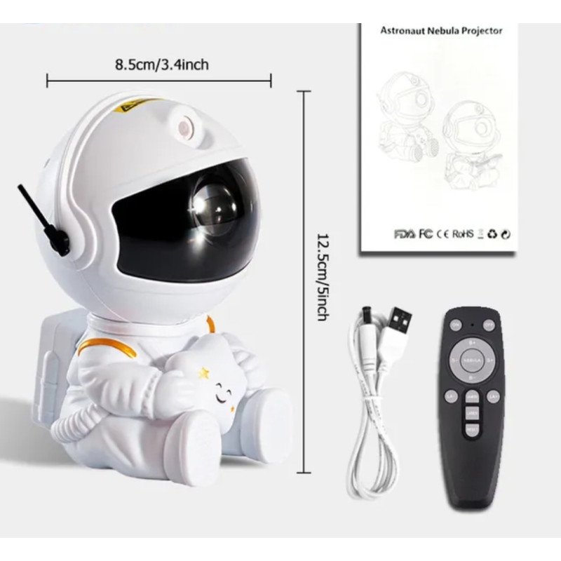 Дитячий нічник проектор зоряного неба з обертанням на 360 Космонавт сидящий MINI Farraray White