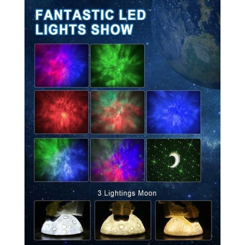 Ночник проектор Космонавт на місяці з підсвічуванням і пультом дистанційного керування 9 режимів світіння XD-20 White