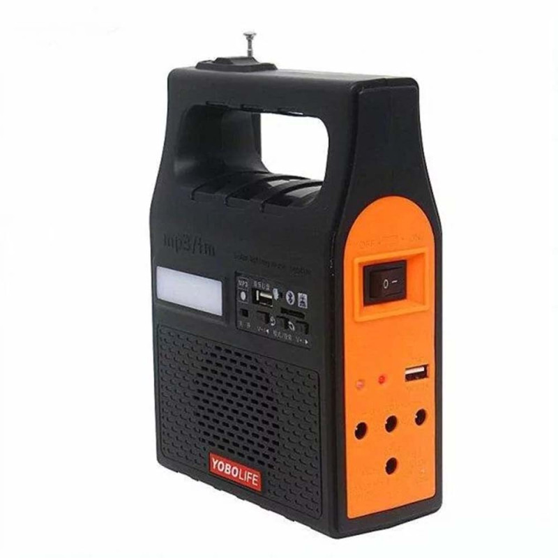 Потужний кемпінговий ліхтар портативна сонячна станція Power Bank 5500mAH, FM радіо, MP3 + 2 лампи YOBOLIFE 3601-LM-6V Black