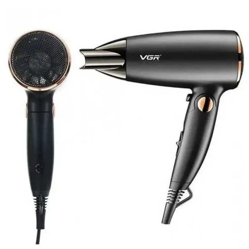 Фен для волосся складний дорожній 3 швидкості з насадкою концентратор VGR V-439 1200/1600Вт Black