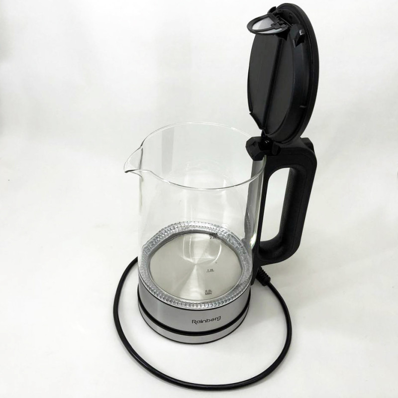 Електрочайник дисковий скляний 2л. з підсвічуванням Rainberg (RB-709) Black Електрочайник дисковий скляний 2л. з підсвічуванням Rainberg (RB-709) Black