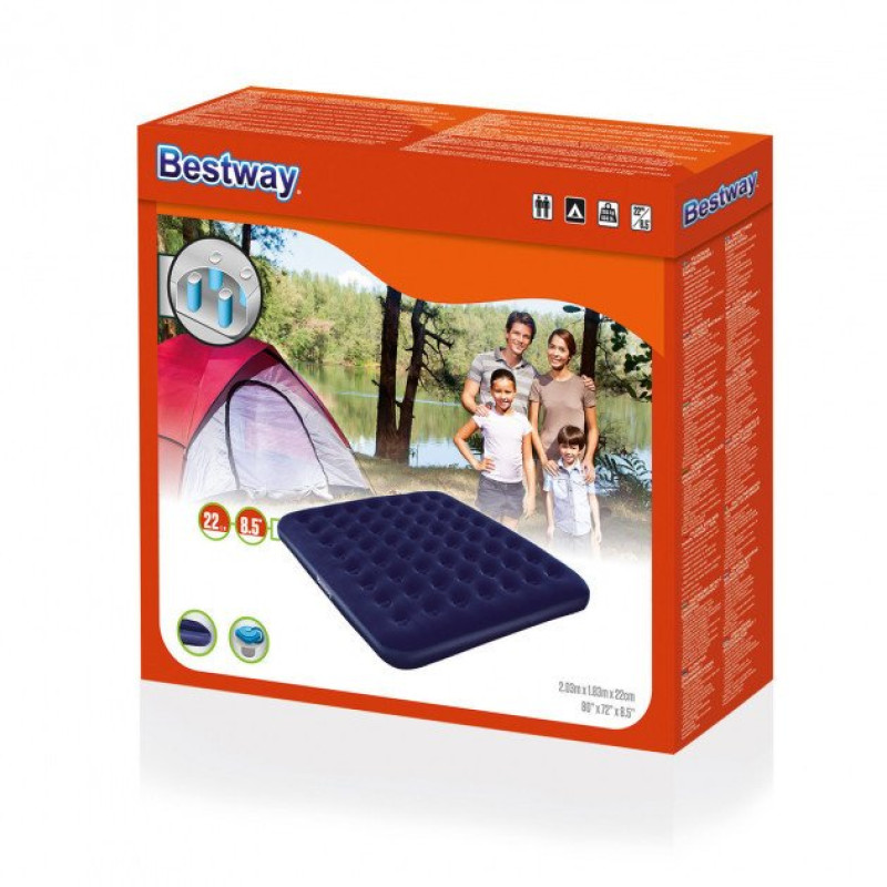 Надувний матрац двомісний ПВХ з велюровим покриттям до 215кг Bestway 67004 203x183x22см Blue