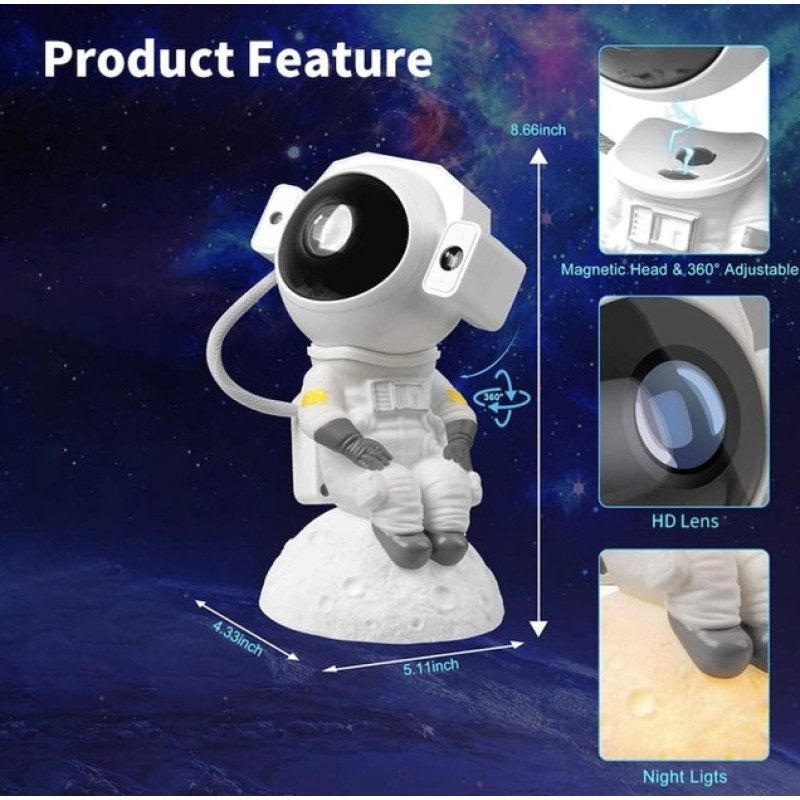 Ночник проектор Космонавт на місяці з підсвічуванням і пультом дистанційного керування 9 режимів світіння XD-20 White