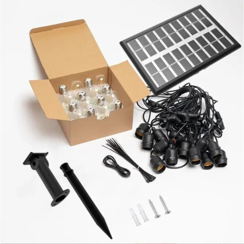 Гірлянда вулична з сонячною панеллю і ретро лампами 5м 10ламп для альтанки і веранди SFK-13 Warm white Гірлянда вулична з сонячною панеллю і ретро лампами 5м 10ламп для альтанки і веранди SFK-13 Warm white