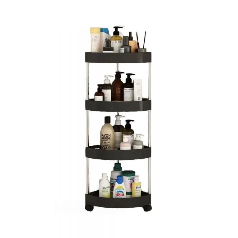Кутова підлогова полиця у ванну Light Shelf 4 яруси на колесах 26х26х85см LS-7840 Black