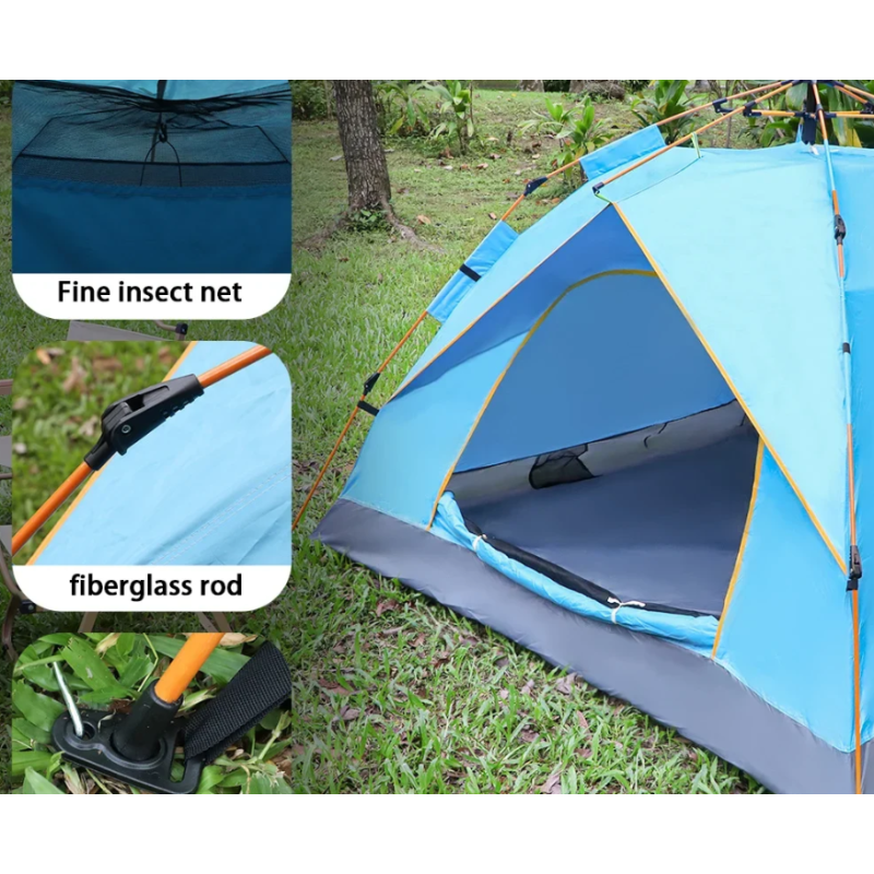 Автоматичний туристичний намет 4-х місний для кемпінгу з козирком Autocamp 200х200х135см AC-1902 Blue