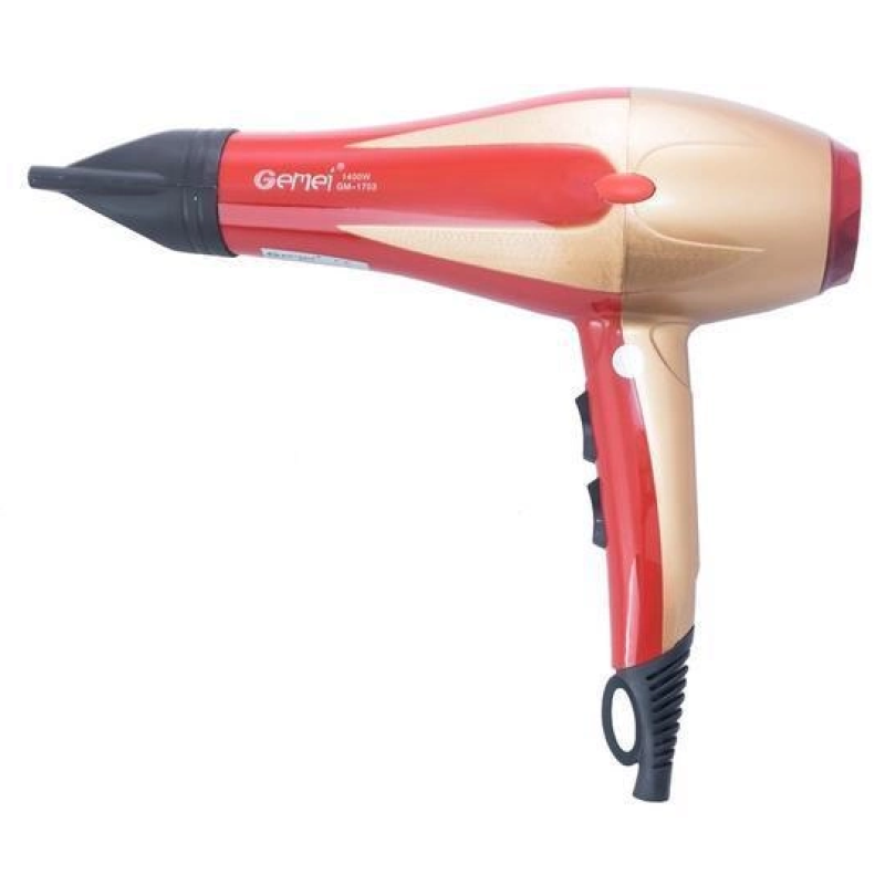 Професійний фен для волосся з насадкою концентратором та холодним повітрям Gemei GM-1703 1400Вт Red/Gold